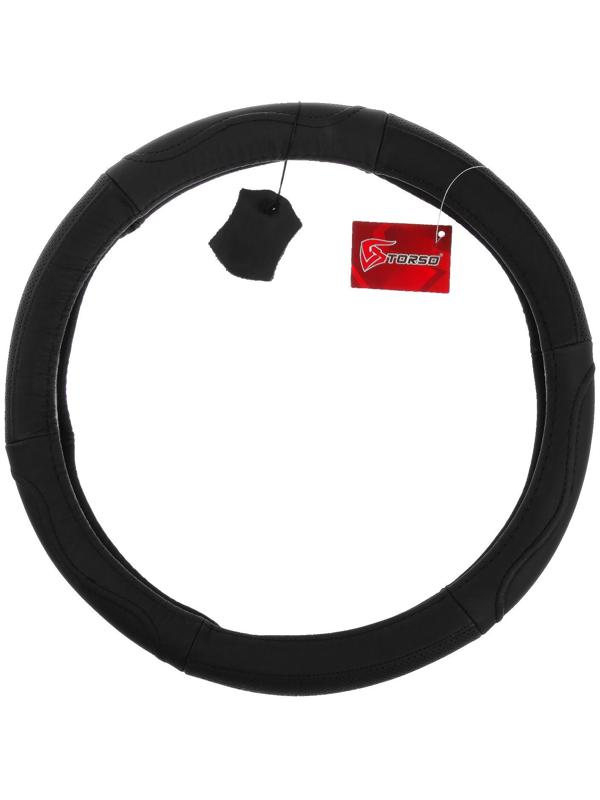 Оплетка TORSO, натуральная кожа, размер 38 см, перфорированная вставка, черный