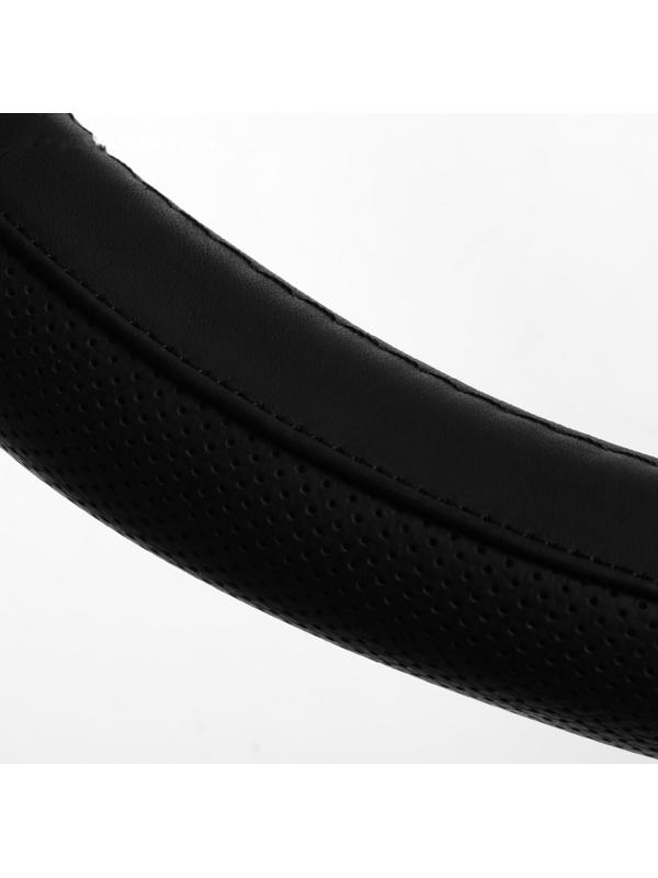Оплетка TORSO, натуральная кожа, размер 38 см, перфорированная вставка, черный