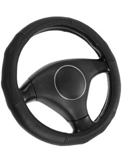 Оплетка TORSO, натуральная кожа, размер 38 см, перфорированная вставка, черный