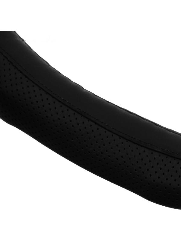 Оплетка TORSO, натуральная кожа, размер 38 см, перфорированная вставка, черный