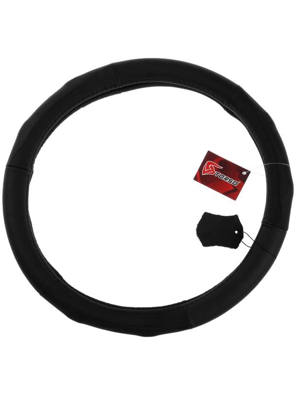 Оплетка TORSO, натуральная кожа, размер 38 см, перфорированная вставка, черный