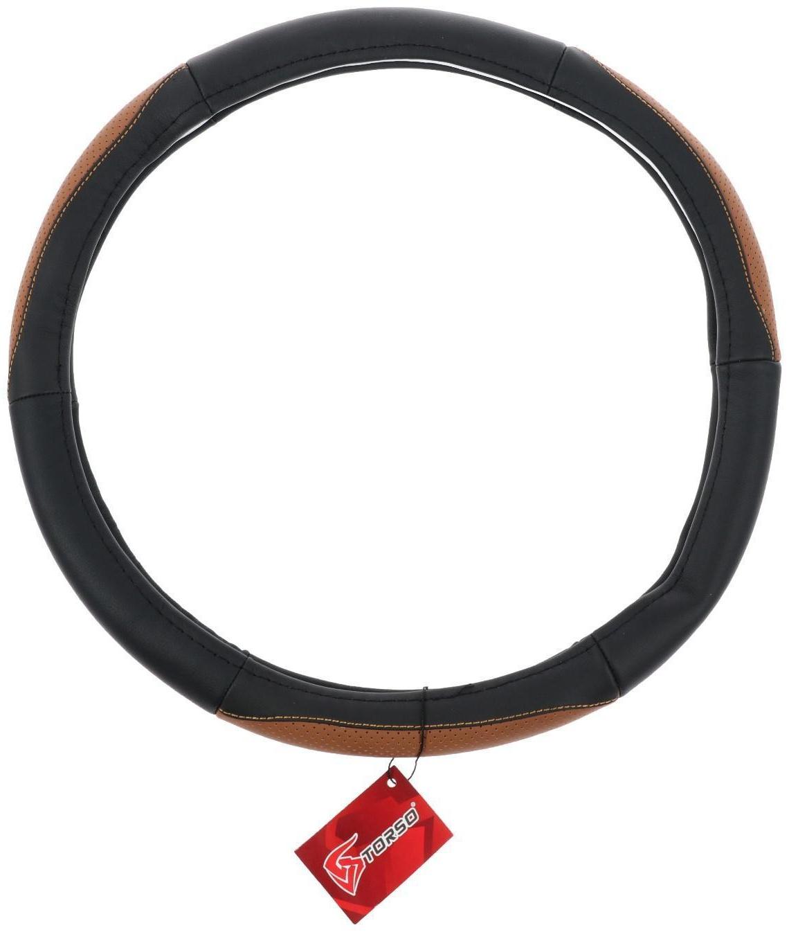 Оплетка TORSO, натуральная кожа, размер 38 см, перфорированная вставка, черно-коричневый
