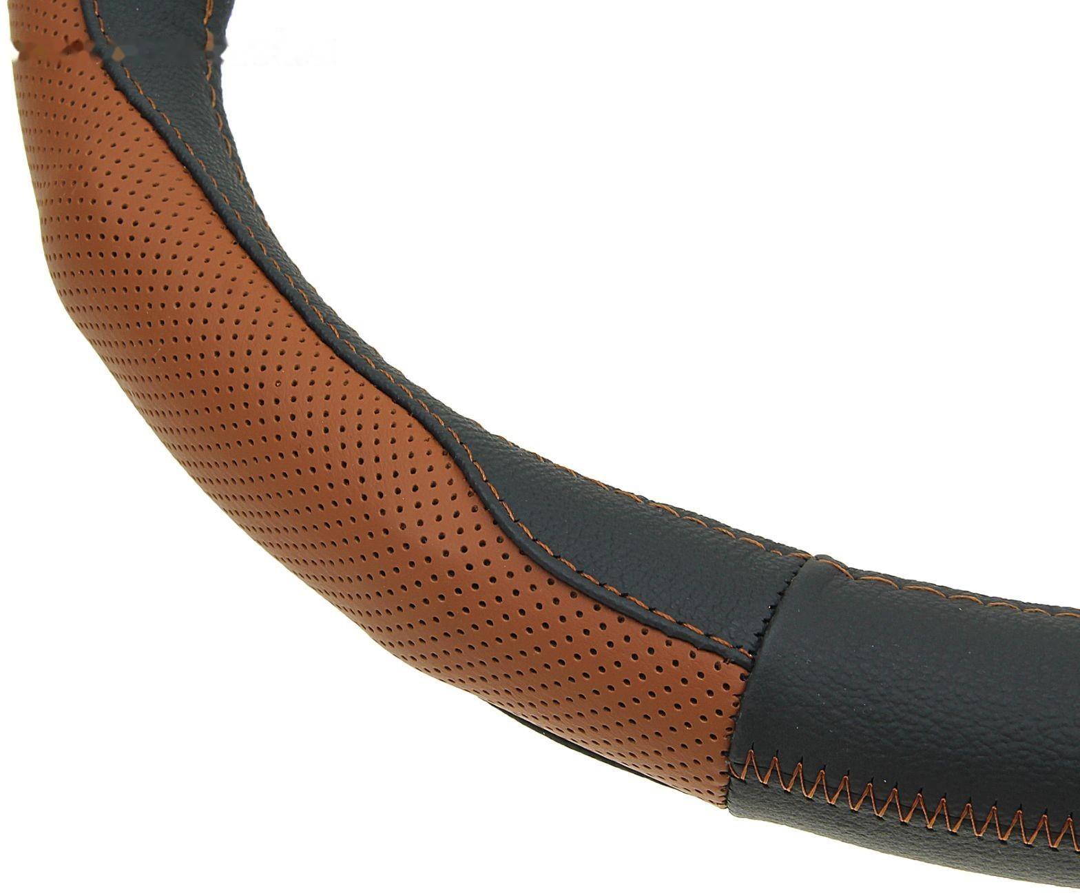 Оплетка TORSO, натуральная кожа, размер 38 см, перфорированная вставка, черно-коричневый