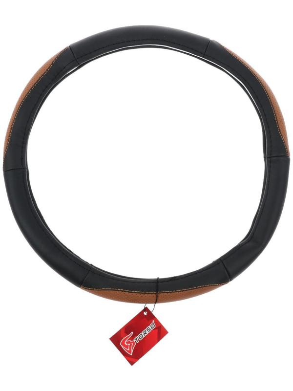 Оплетка TORSO, натуральная кожа, размер 38 см, перфорированная вставка, черно-коричневый