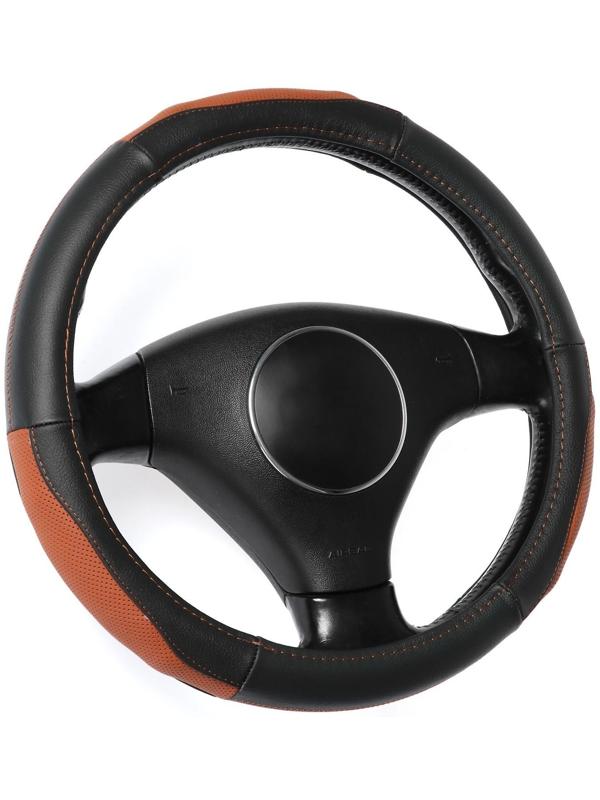 Оплетка TORSO, натуральная кожа, размер 38 см, перфорированная вставка, черно-коричневый