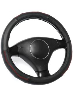 Оплетка TORSO, натуральная кожа, размер 38 см, перфорированная вставка, черный