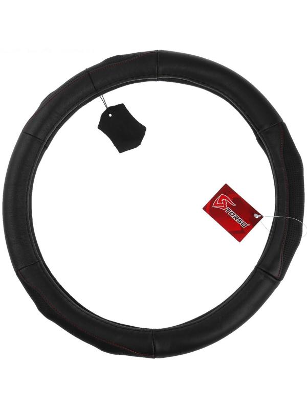 Оплетка TORSO, натуральная кожа, размер 38 см, перфорированная вставка, черный