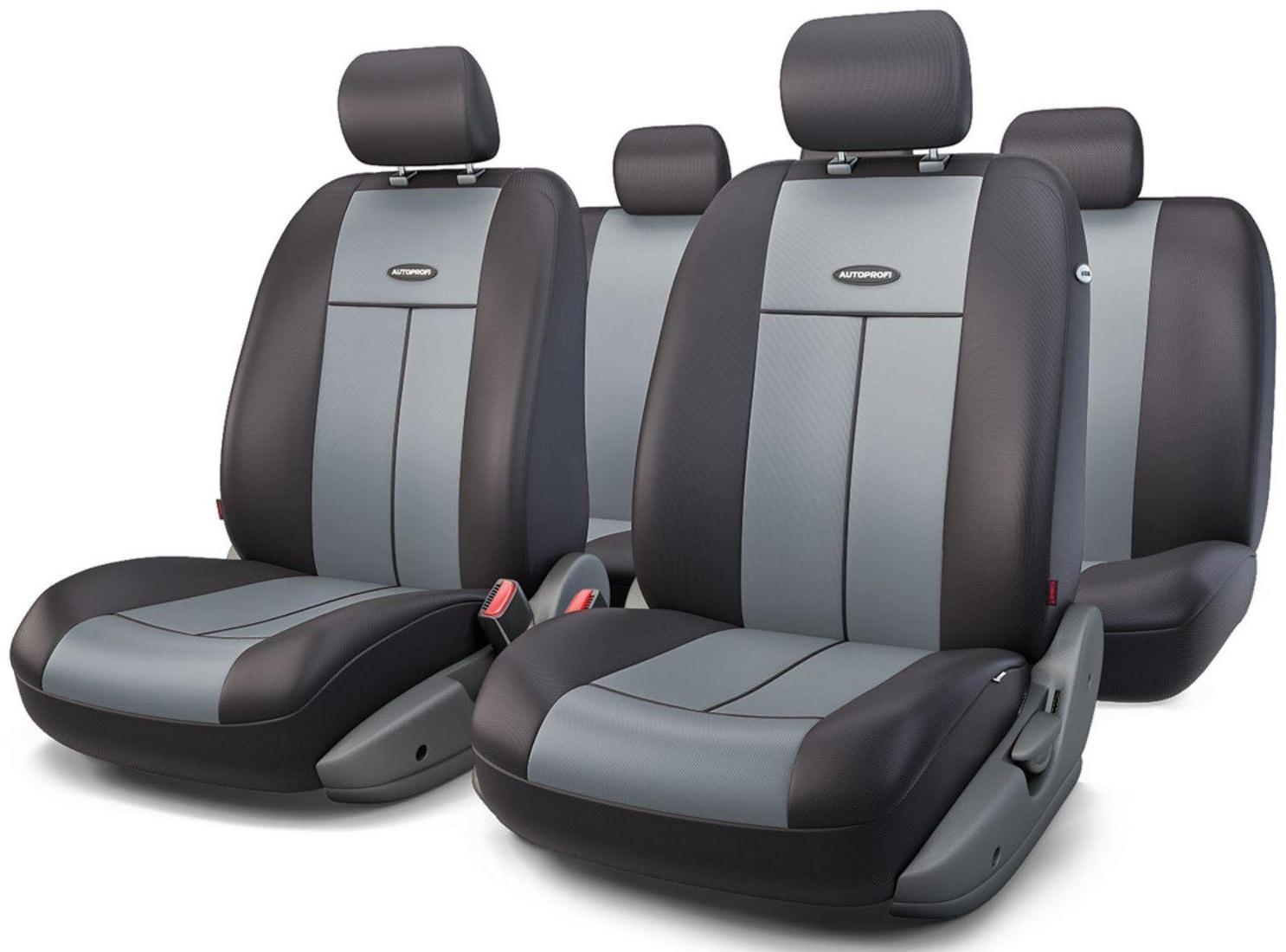 Авточехлы универcальные AUTOPROFI TT-902P BK/D.GY (M), полиэстер, набор из 9 предметов, передний ряд, задний ряд, чёрный/тёмно-серый
