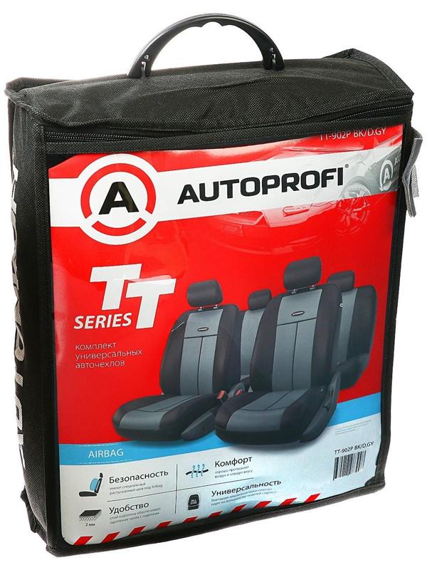 Авточехлы универcальные AUTOPROFI TT-902P BK/D.GY (M), полиэстер, набор из 9 предметов, передний ряд, задний ряд, чёрный/тёмно-серый