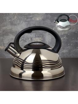 Чайник со свистком из нержавеющей стали Доляна «Волна», 2,8 л, с индикатором нагрева, фиксированная ручка