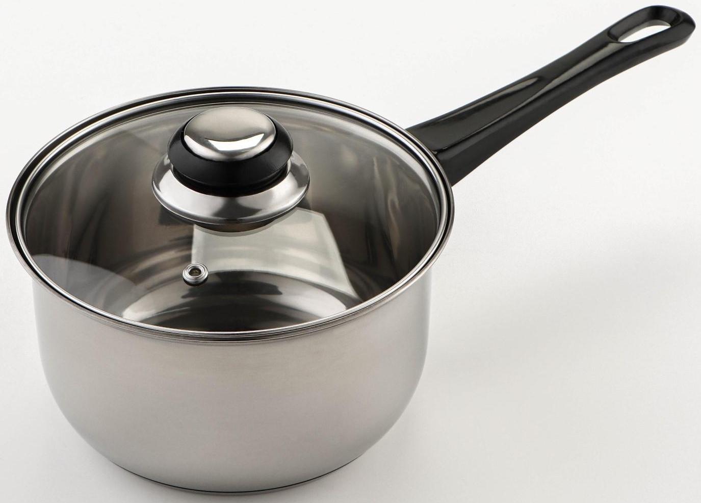 Набор посуды из нержавеющей стали «Чёрная ночь», 8 предметов: ковш 1,5 л, 2 кастрюли 2/3 л, сковорода d=24 см, крышки, стенки 0,3 мм, дно 5 мм