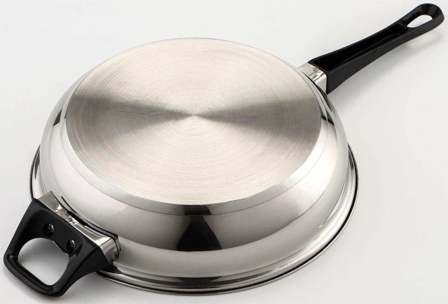 Набор посуды из нержавеющей стали «Чёрная ночь», 8 предметов: ковш 1,5 л, 2 кастрюли 2/3 л, сковорода d=24 см, крышки, стенки 0,3 мм, дно 5 мм
