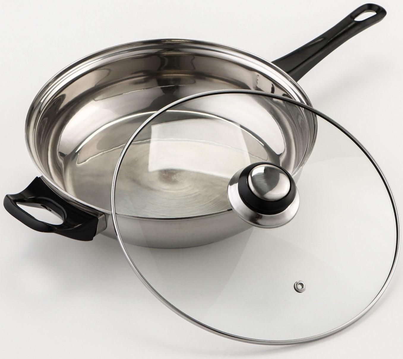 Набор посуды из нержавеющей стали «Чёрная ночь», 8 предметов: ковш 1,5 л, 2 кастрюли 2/3 л, сковорода d=24 см, крышки, стенки 0,3 мм, дно 5 мм