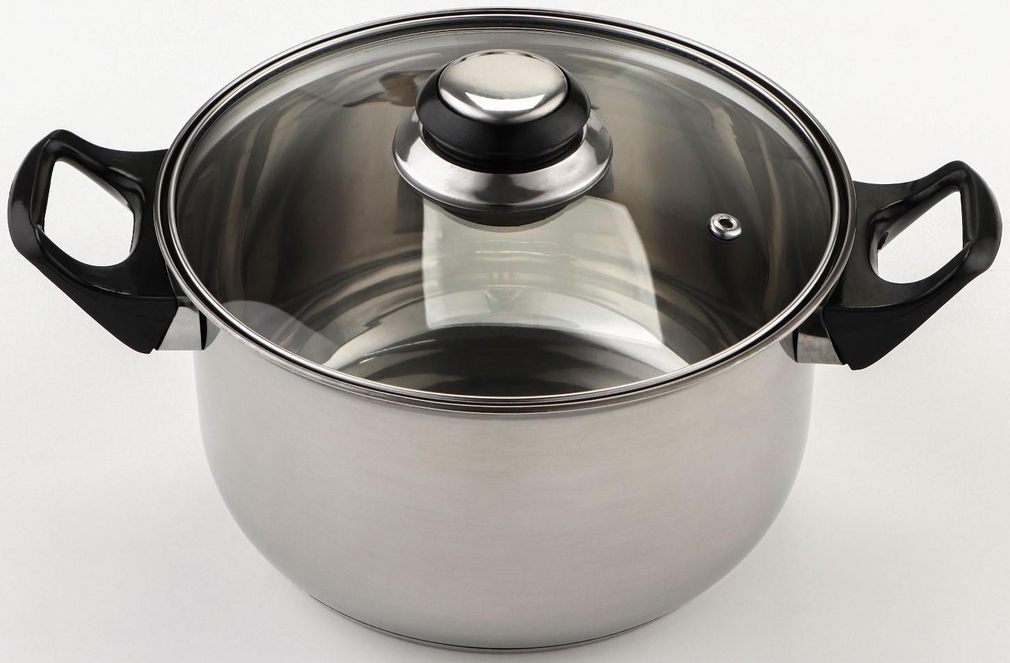 Набор посуды из нержавеющей стали «Чёрная ночь», 8 предметов: ковш 1,5 л, 2 кастрюли 2/3 л, сковорода d=24 см, крышки, стенки 0,3 мм, дно 5 мм