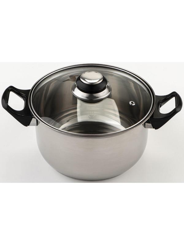 Набор посуды из нержавеющей стали «Чёрная ночь», 8 предметов: ковш 1,5 л, 2 кастрюли 2/3 л, сковорода d=24 см, крышки, стенки 0,3 мм, дно 5 мм