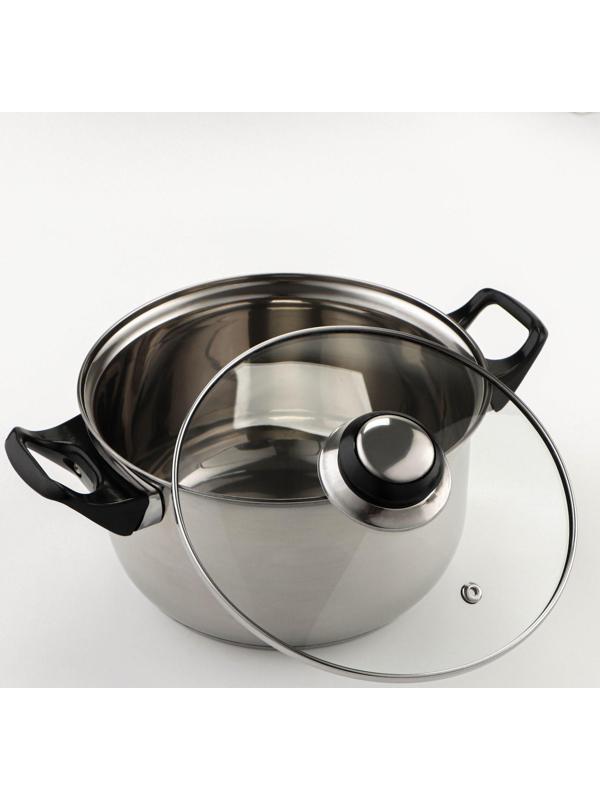 Набор посуды из нержавеющей стали «Чёрная ночь», 8 предметов: ковш 1,5 л, 2 кастрюли 2/3 л, сковорода d=24 см, крышки, стенки 0,3 мм, дно 5 мм