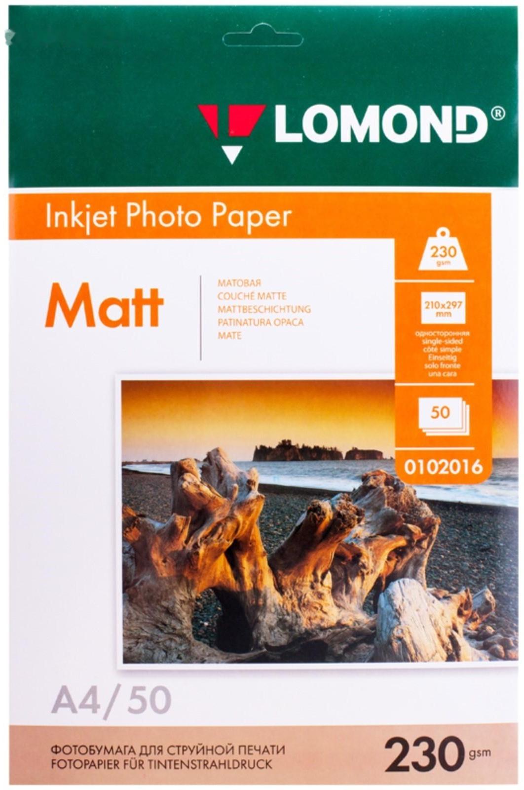 Фотобумага для струйной печати А4, 50 листов LOMOND, 230 г/м2, односторонняя, матовая (0102016)
