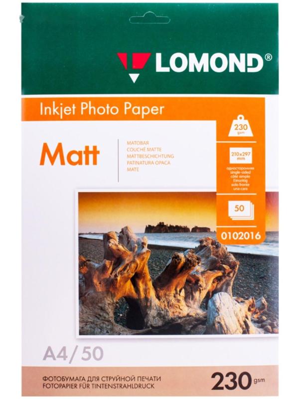 Фотобумага для струйной печати А4, 50 листов LOMOND, 230 г/м2, односторонняя, матовая (0102016)