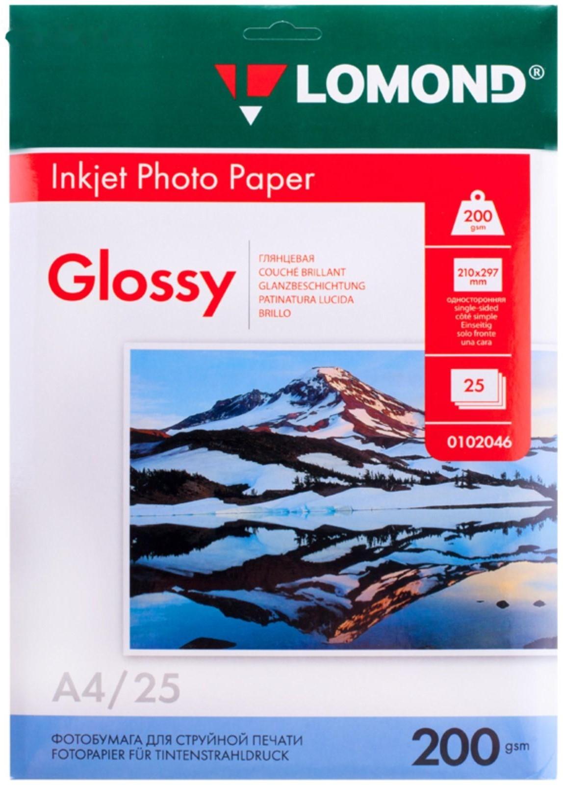 Фотобумага для струйной печати А4, 25 листов LOMOND, 205 г/м2, односторонняя, глянцевая (0102046)