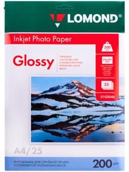 Фотобумага для струйной печати А4, 25 листов LOMOND, 205 г/м2, односторонняя, глянцевая (0102046)