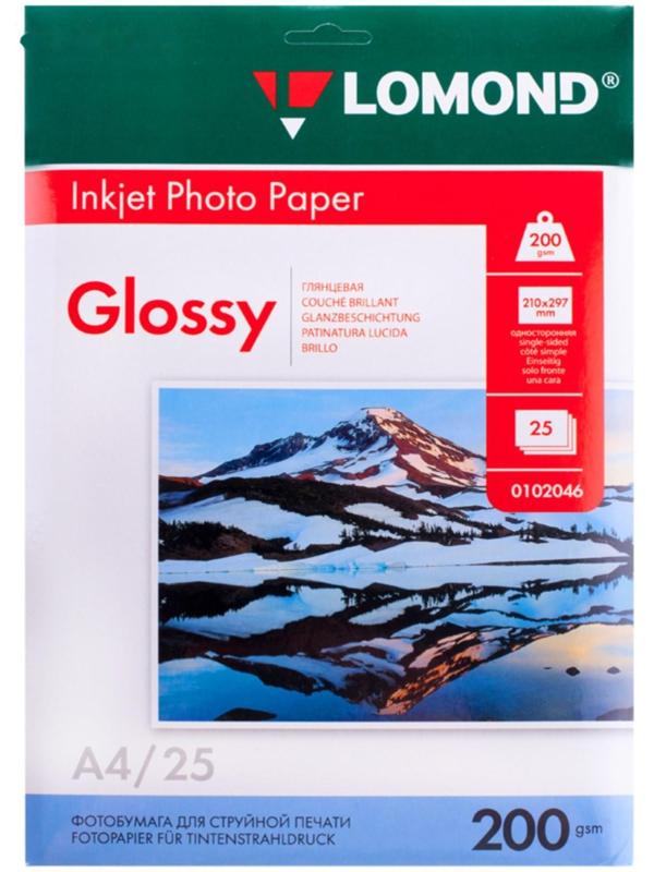Фотобумага для струйной печати А4, 25 листов LOMOND, 205 г/м2, односторонняя, глянцевая (0102046)