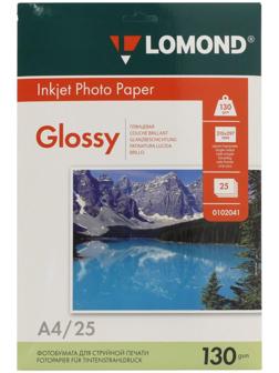 Фотобумага для струйной печати А4, 25 листов LOMOND, 130 г/м2, односторонняя, глянцевая (0102041)