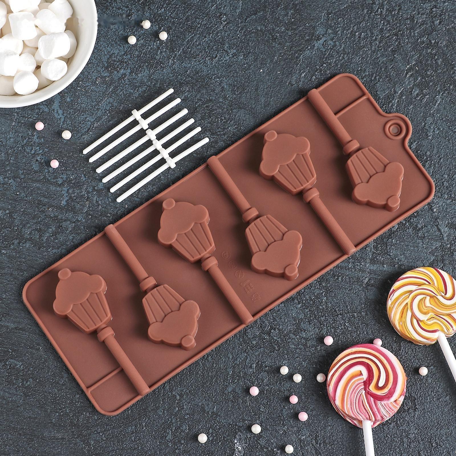 Форма для леденцов Доляна «Кексик», 25×9,5×1,5 см, 6 ячеек, цвет шоколадный