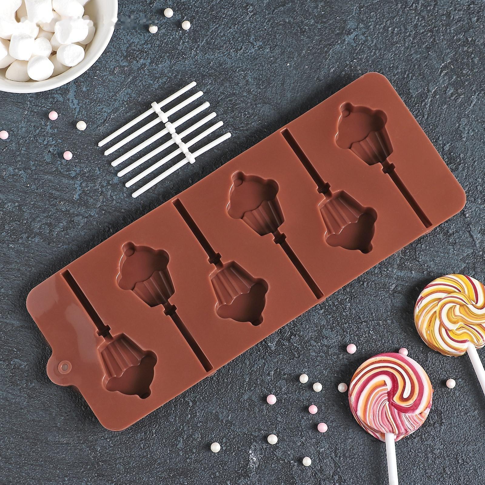 Форма для леденцов Доляна «Кексик», 25×9,5×1,5 см, 6 ячеек, цвет шоколадный