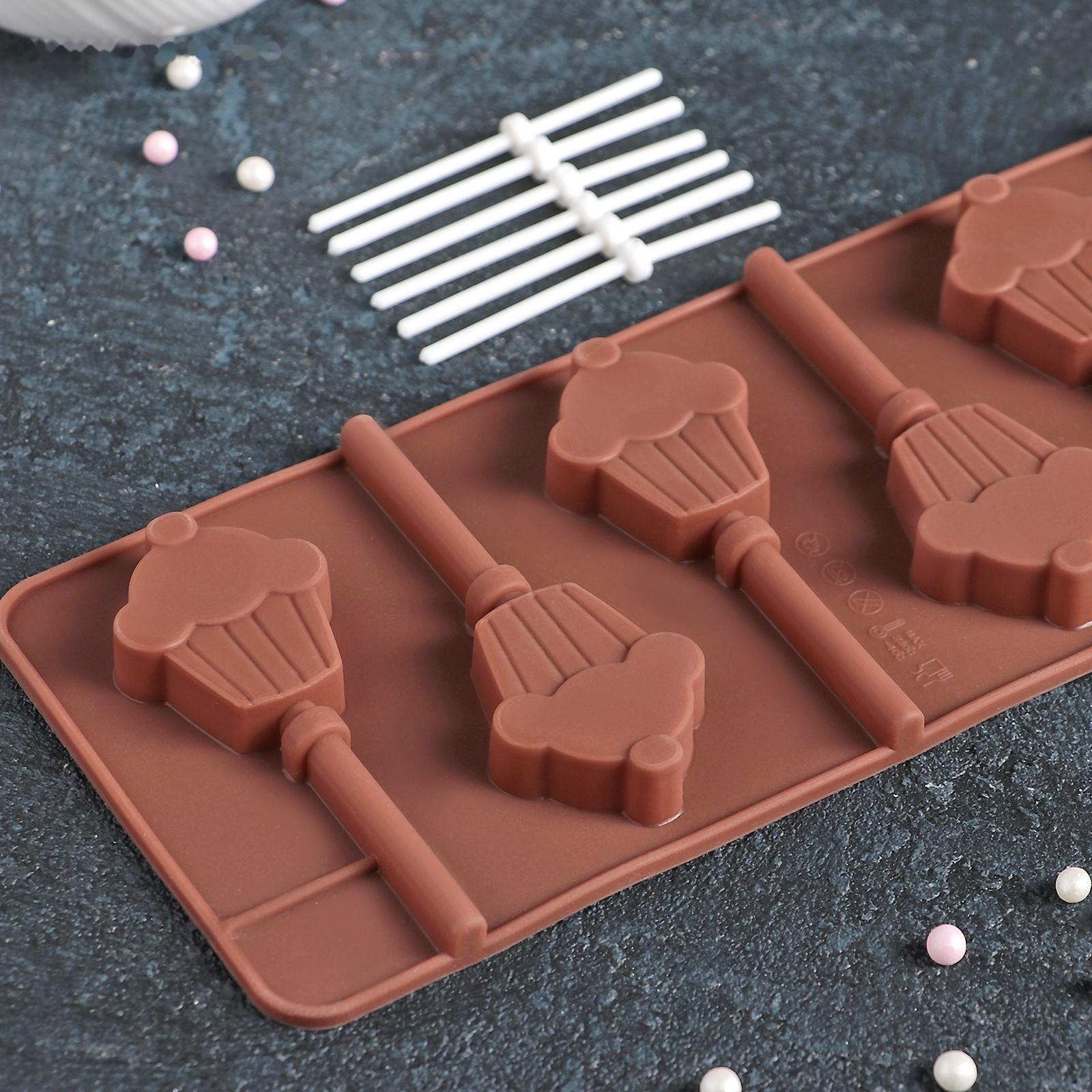 Форма для леденцов Доляна «Кексик», 25×9,5×1,5 см, 6 ячеек, цвет шоколадный