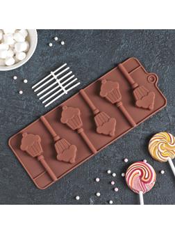 Форма для леденцов Доляна «Кексик», 25×9,5×1,5 см, 6 ячеек, цвет шоколадный