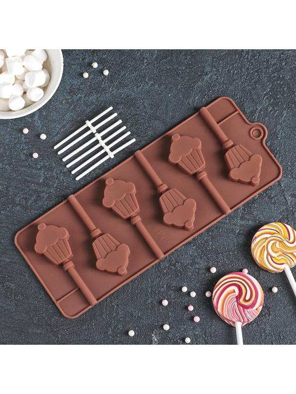 Форма для леденцов Доляна «Кексик», 25×9,5×1,5 см, 6 ячеек, цвет шоколадный