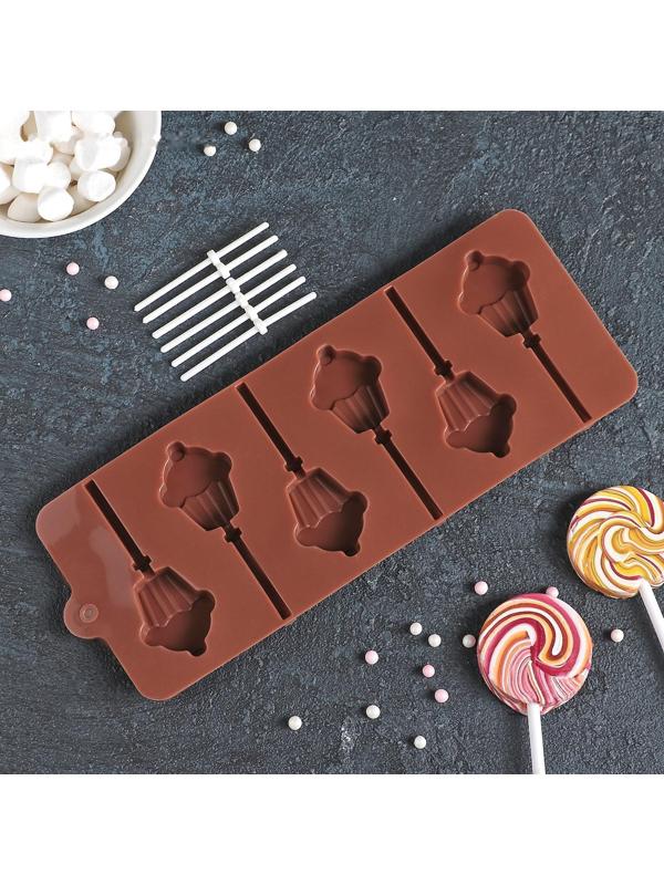Форма для леденцов Доляна «Кексик», 25×9,5×1,5 см, 6 ячеек, цвет шоколадный