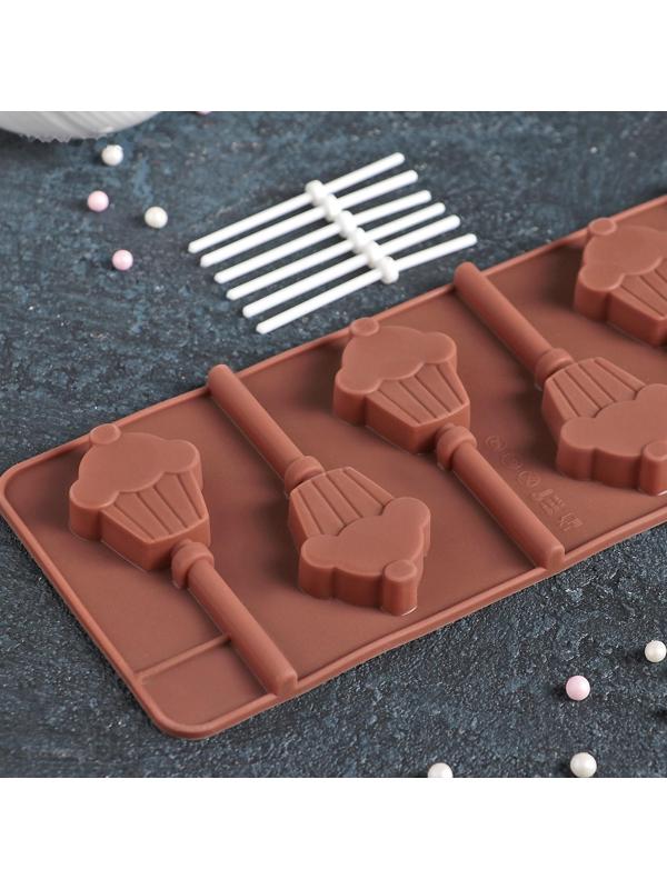 Форма для леденцов Доляна «Кексик», 25×9,5×1,5 см, 6 ячеек, цвет шоколадный