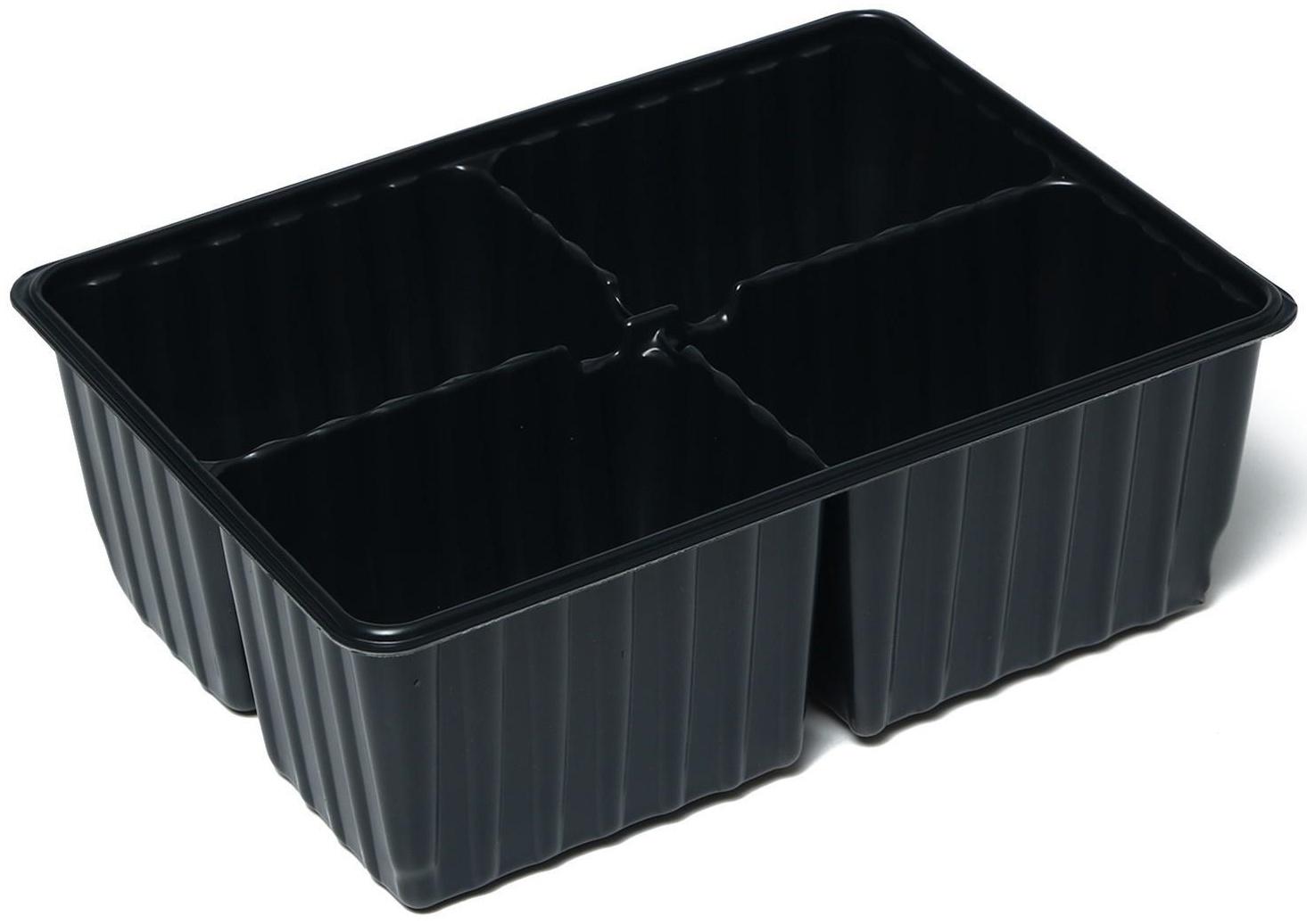 Кассета для рассады, 4 ячейки по 180 мл, набор 10 шт., чёрная, Greengo