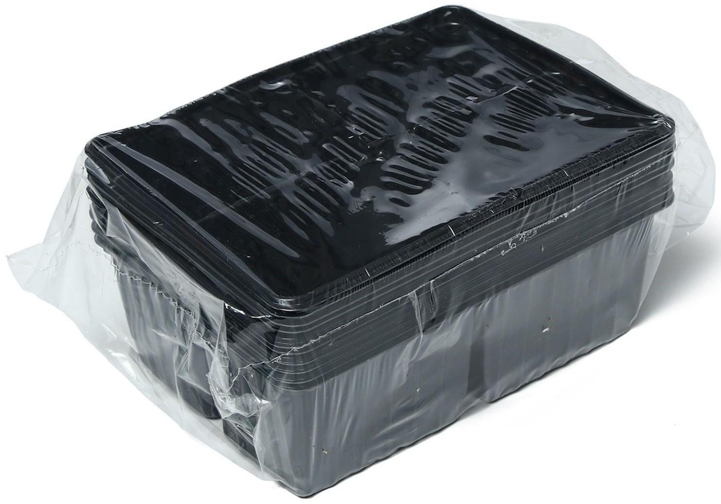 Кассета для рассады, 4 ячейки по 180 мл, набор 10 шт., чёрная, Greengo