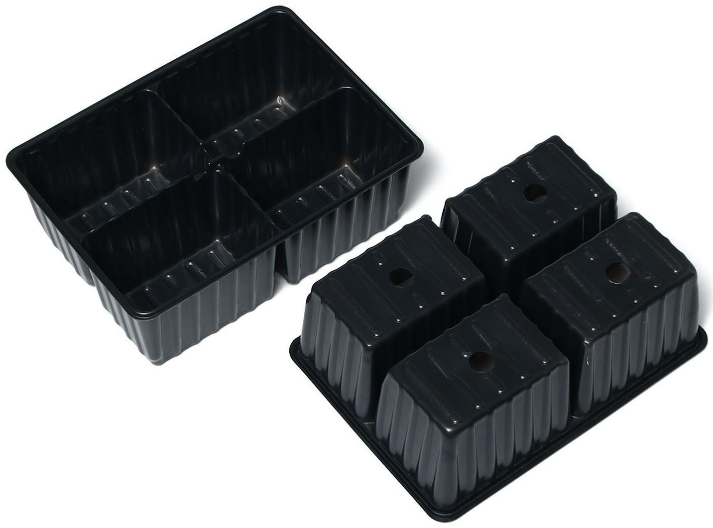 Кассета для рассады, 4 ячейки по 180 мл, набор 10 шт., чёрная, Greengo