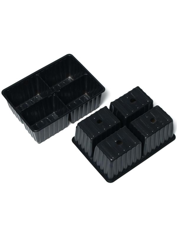 Кассета для рассады, 4 ячейки по 180 мл, набор 10 шт., чёрная, Greengo