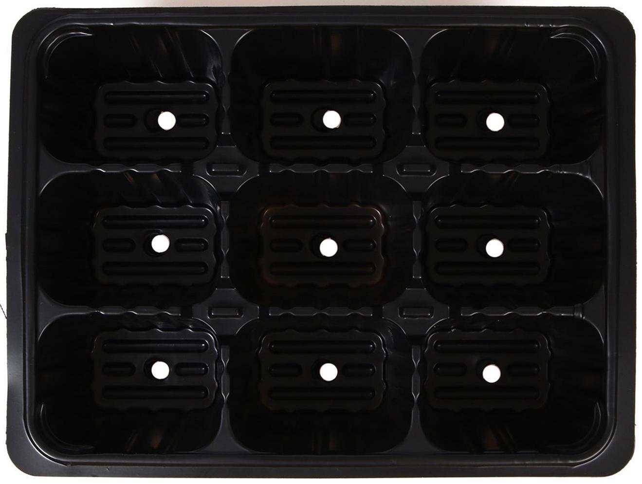 Кассета для рассады, 9 ячеек по 80 мл, набор 10 шт., чёрная, Greengo