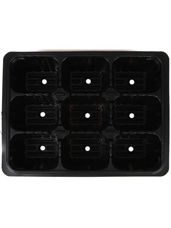 Кассета для рассады, 9 ячеек по 80 мл, набор 10 шт., чёрная, Greengo