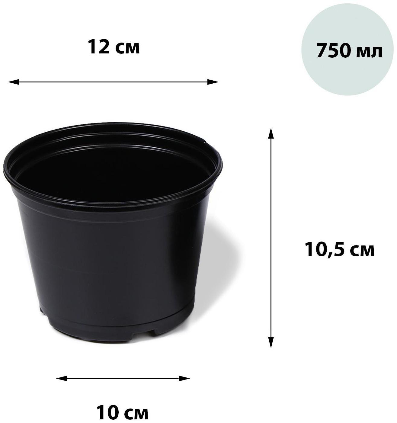 Горшок для рассады, 750 мл, 12 × 12 × 10,5 см, чёрный, Greengo