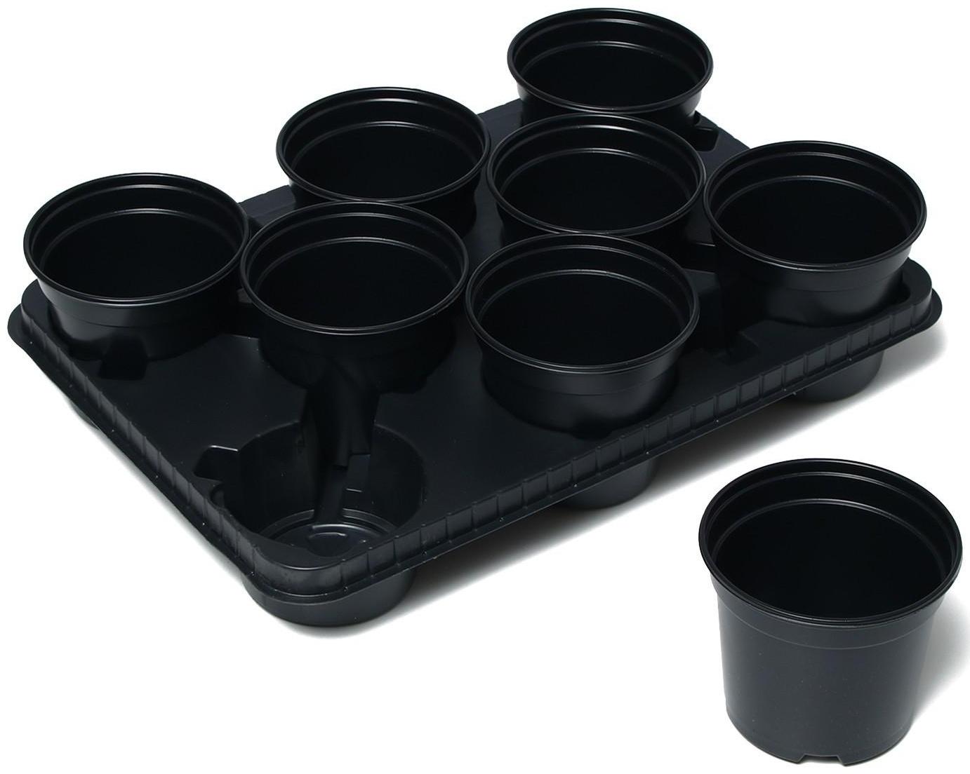 Набор для рассады: стаканы по 520 мл (8 шт.), поддон 40 × 30 см, чёрный, Greengo