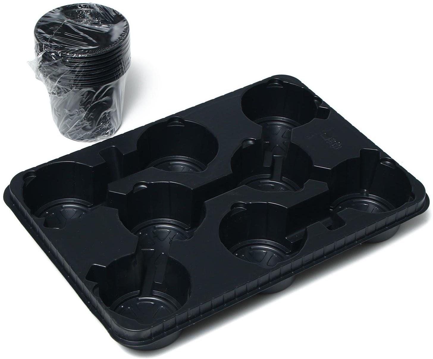 Набор для рассады: стаканы по 520 мл (8 шт.), поддон 40 × 30 см, чёрный, Greengo