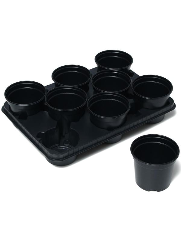 Набор для рассады: стаканы по 520 мл (8 шт.), поддон 40 × 30 см, чёрный, Greengo