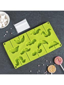 Форма для леденцов Доляна «Усы», 28,5×16×2 см, 10 ячеек, с палочками, цвет МИКС