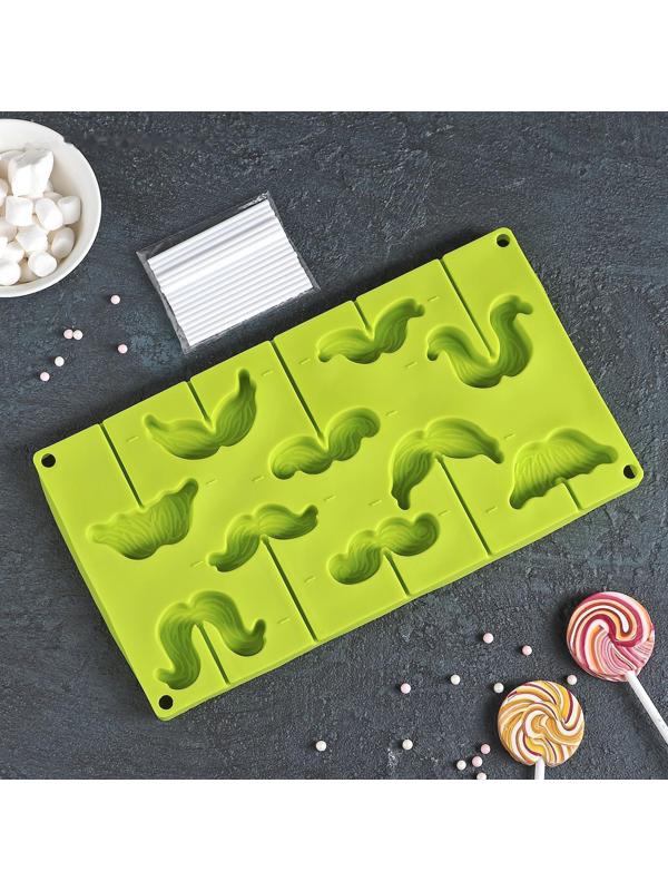 Форма для леденцов Доляна «Усы», 28,5×16×2 см, 10 ячеек, с палочками, цвет МИКС