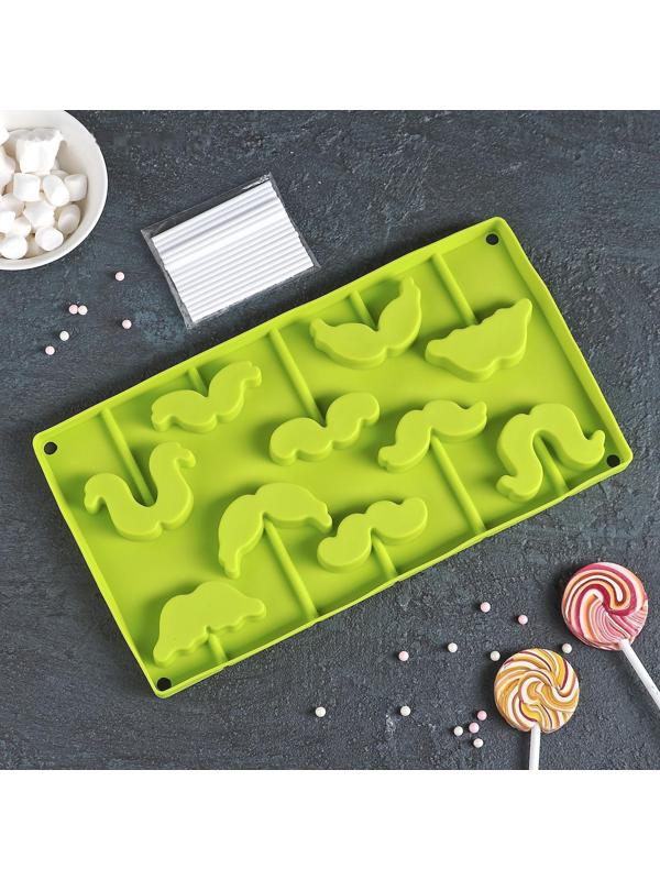 Форма для леденцов Доляна «Усы», 28,5×16×2 см, 10 ячеек, с палочками, цвет МИКС