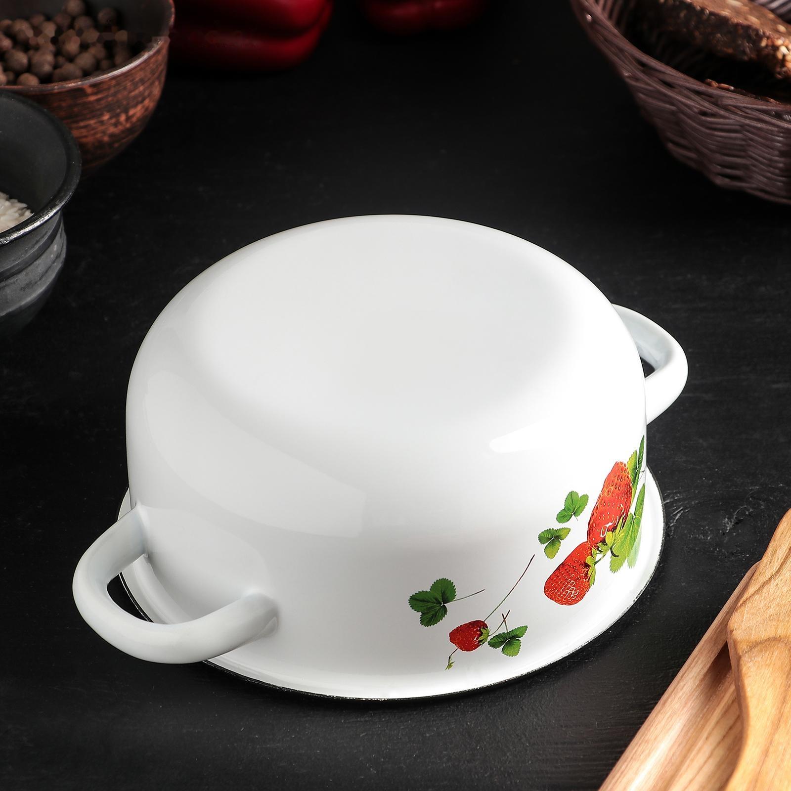 Кастрюля, 1,5 л, эмалированная крышка, индукция, декор МИКС, цвет белый