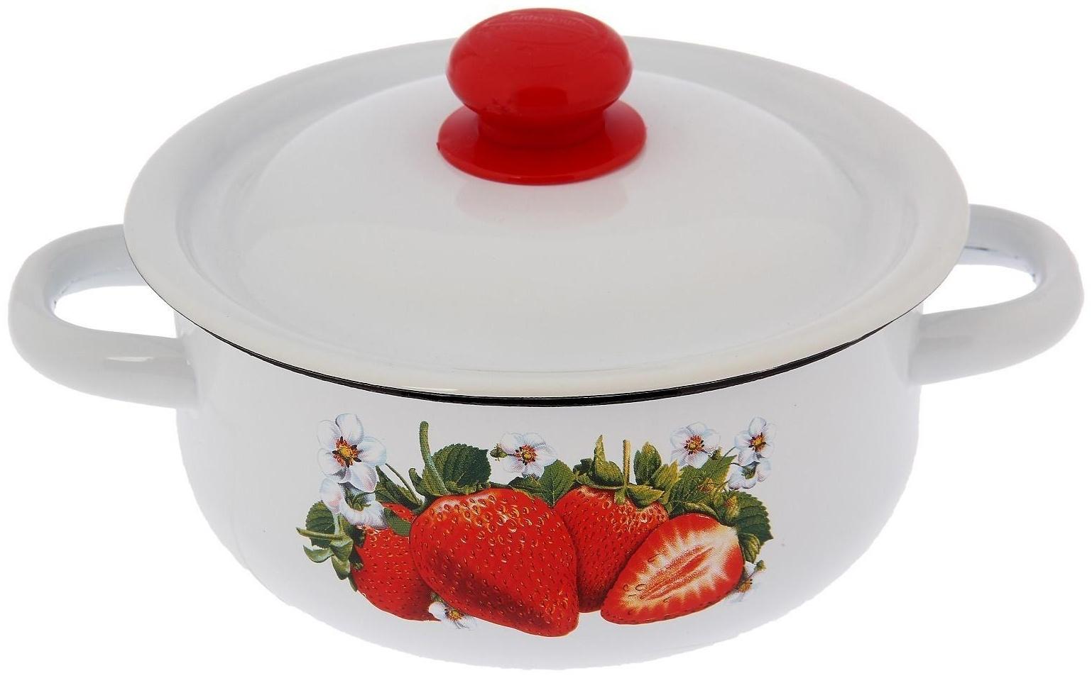 Кастрюля, 1,5 л, эмалированная крышка, индукция, декор МИКС, цвет белый