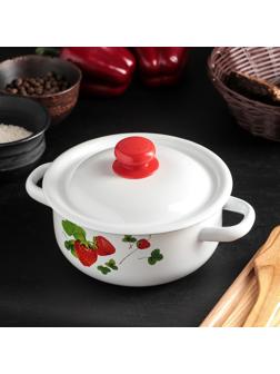 Кастрюля, 1,5 л, эмалированная крышка, индукция, декор МИКС, цвет белый