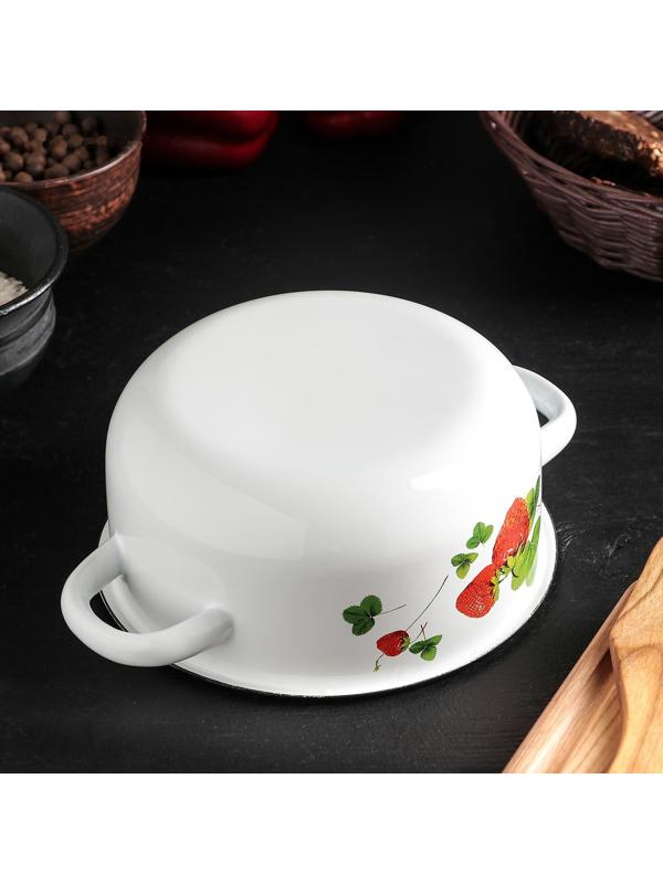 Кастрюля, 1,5 л, эмалированная крышка, индукция, декор МИКС, цвет белый